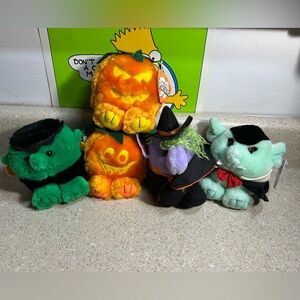 Vtg Swibco Puffkins LE Halloween Plush Lot of 5 - Witch Vampire Frankenstein